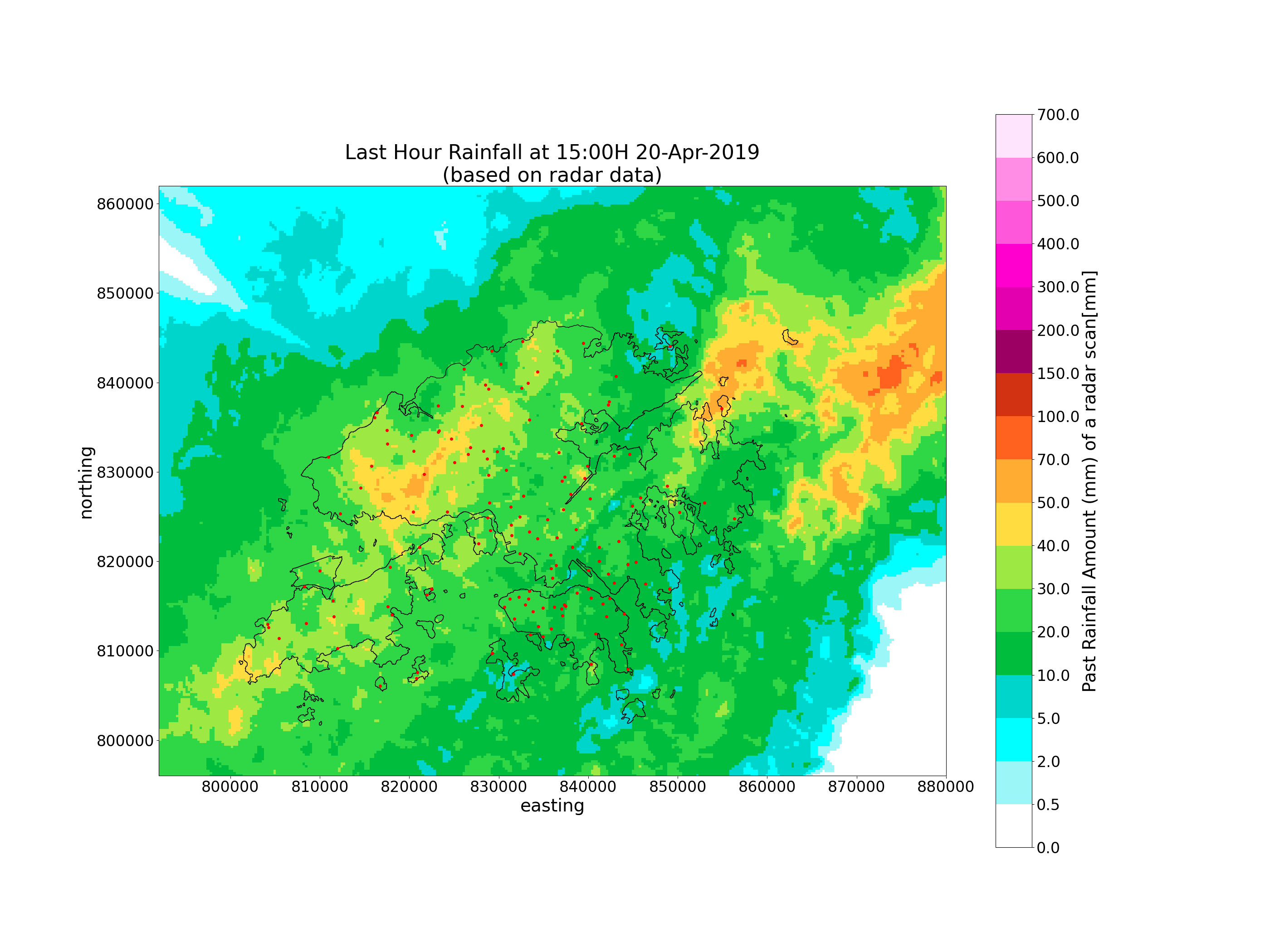 Last Hour Rainfall at 15:00H 20-Apr-2019 (based on radar data)