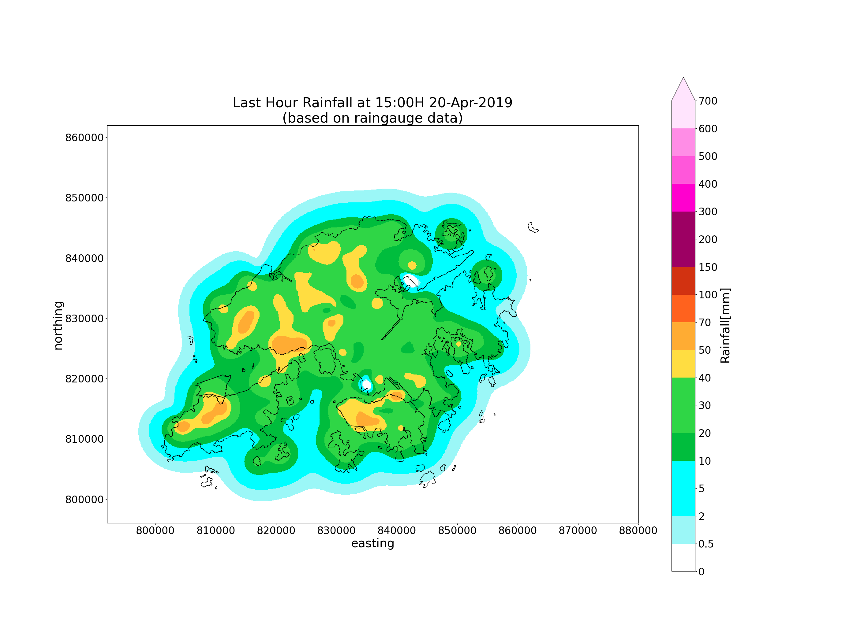 Last Hour Rainfall at 15:00H 20-Apr-2019 (based on raingauge data)