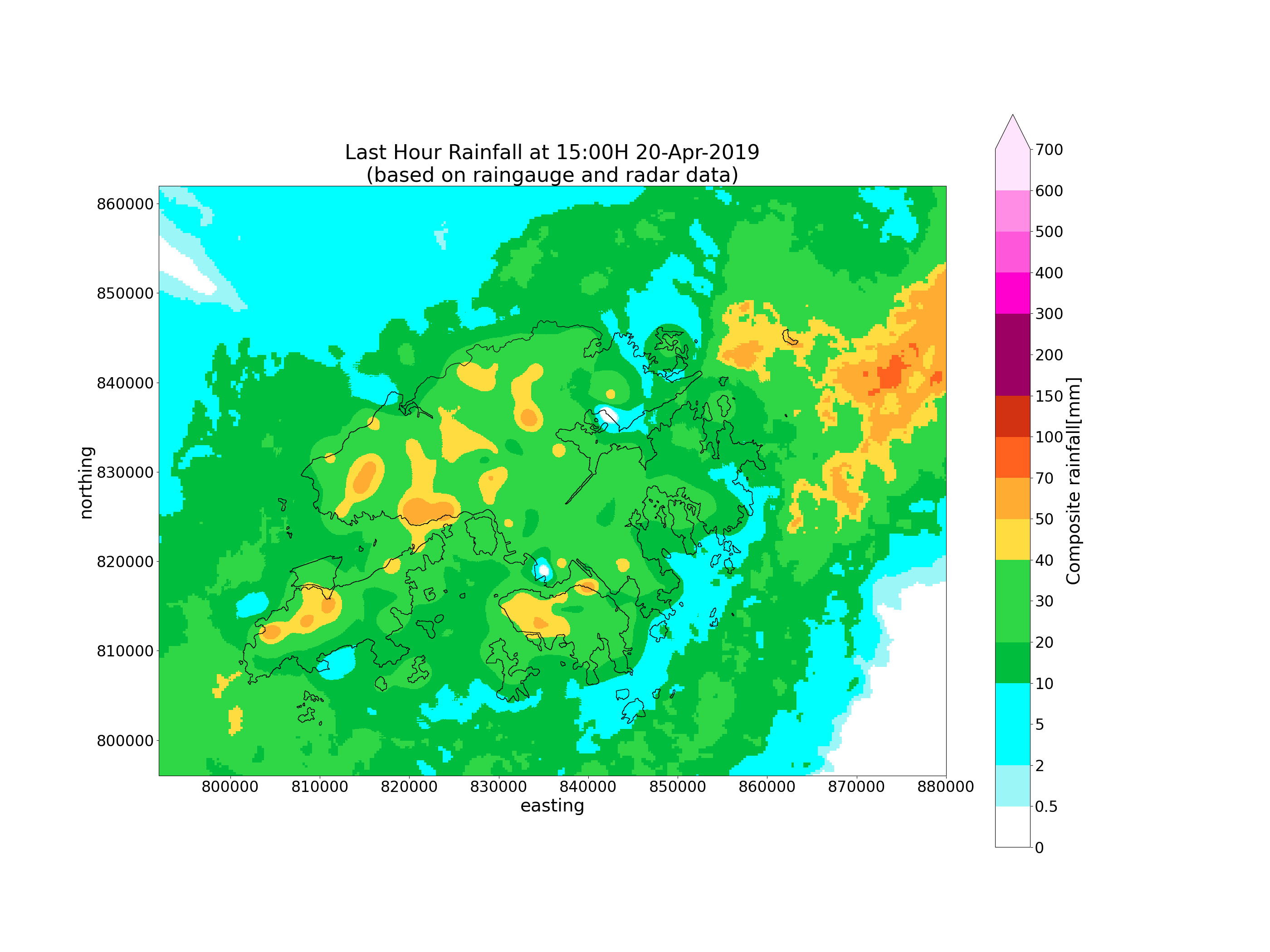Last Hour Rainfall at 15:00H 20-Apr-2019 (based on raingauge and radar data)