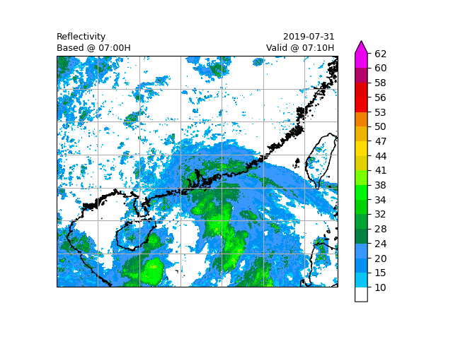 Reflectivity Based @ 07:00H, 2019-07-31 Valid @ 07:10H