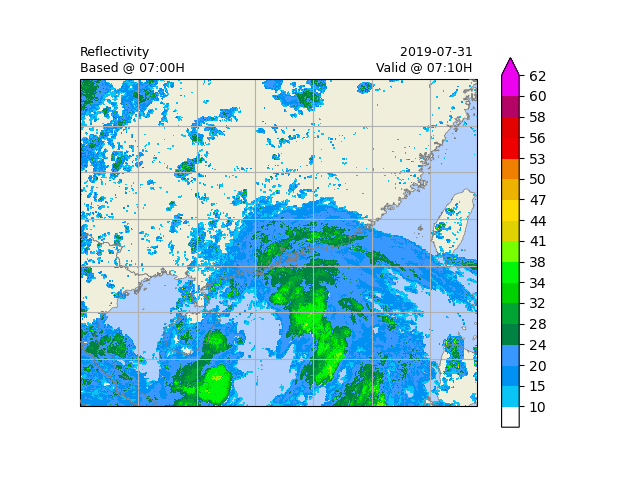 Reflectivity Based @ 07:00H, 2019-07-31  Valid @ 07:10H