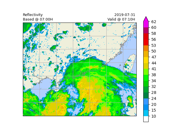 Reflectivity Based @ 07:00H, 2019-07-31  Valid @ 07:10H