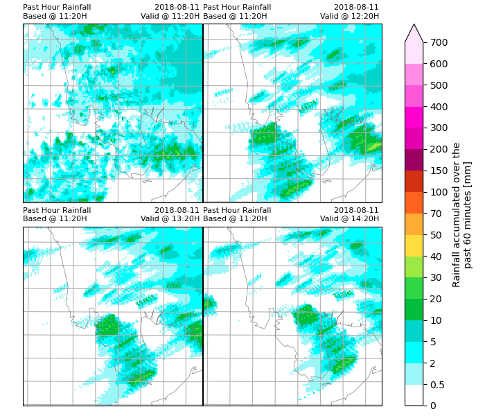 Past Hour Rainfall Based @ 11:20H, 2018-08-11  Valid @ 11:20H , Past Hour Rainfall Based @ 11:20H, 2018-08-11  Valid @ 12:20H , Past Hour Rainfall Based @ 11:20H, 2018-08-11  Valid @ 13:20H , Past Hour Rainfall Based @ 11:20H, 2018-08-11  Valid @ 14:20H