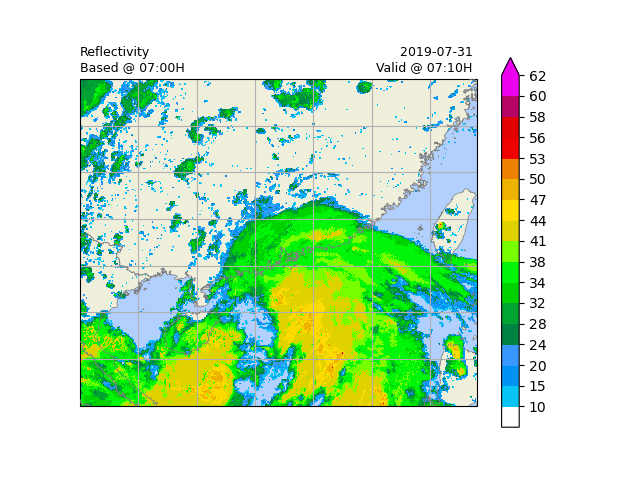 Reflectivity Based @ 07:00H, 2019-07-31 Valid @ 07:10H