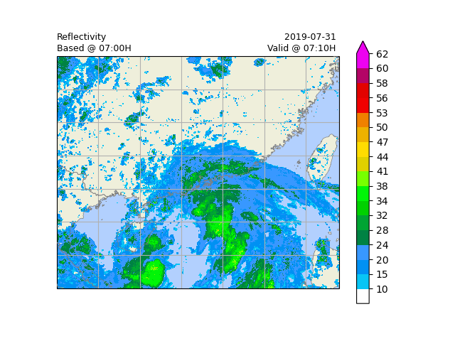 Reflectivity Based @ 07:00H, 2019-07-31 Valid @ 07:10H