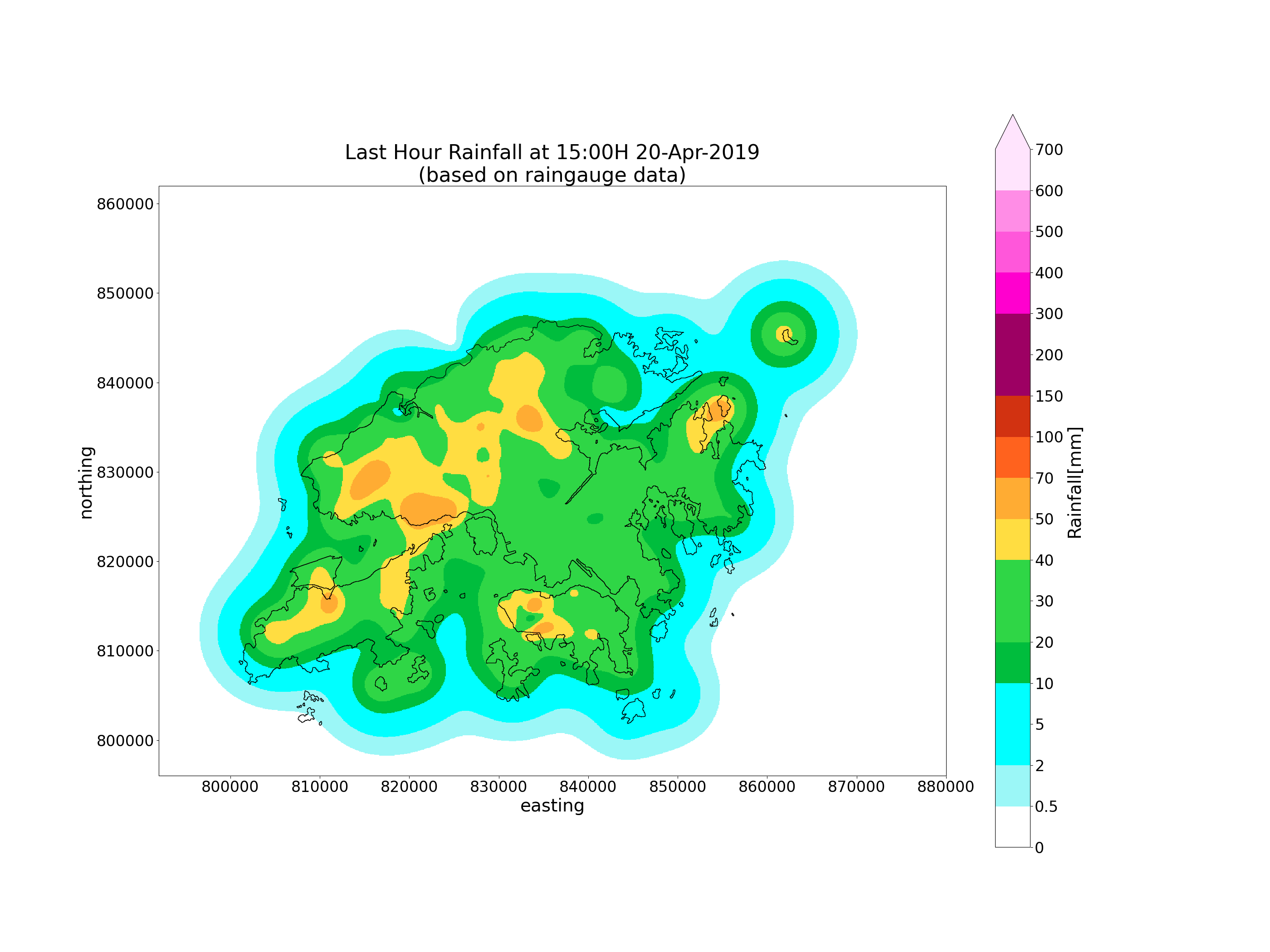Last Hour Rainfall at 15:00H 20-Apr-2019 (based on raingauge data)