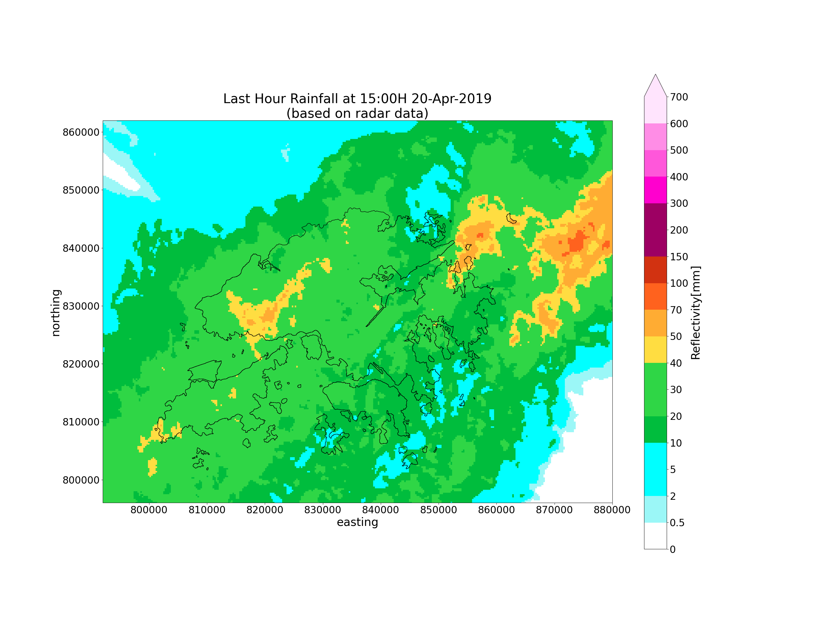 Last Hour Rainfall at 15:00H 20-Apr-2019 (based on radar data)