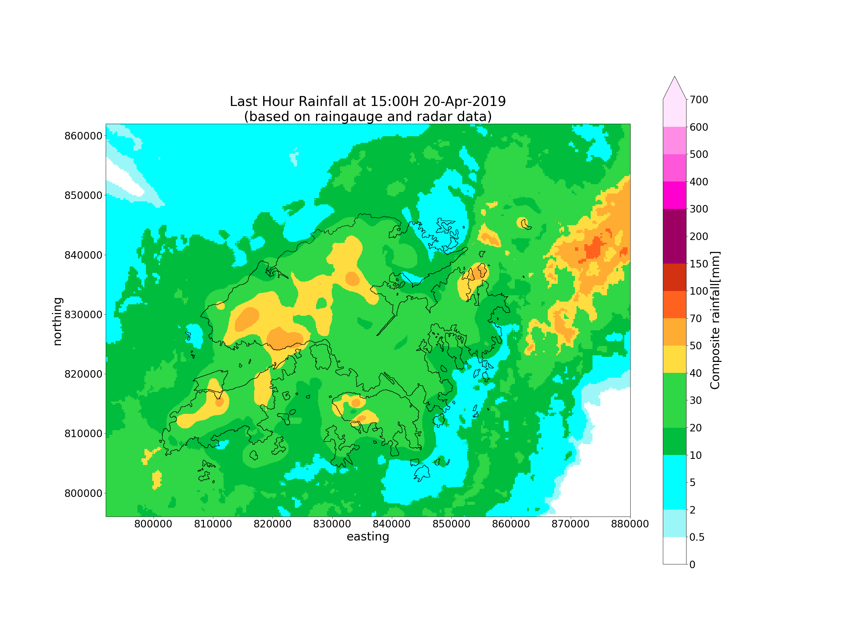 Last Hour Rainfall at 15:00H 20-Apr-2019 (based on raingauge and radar data)