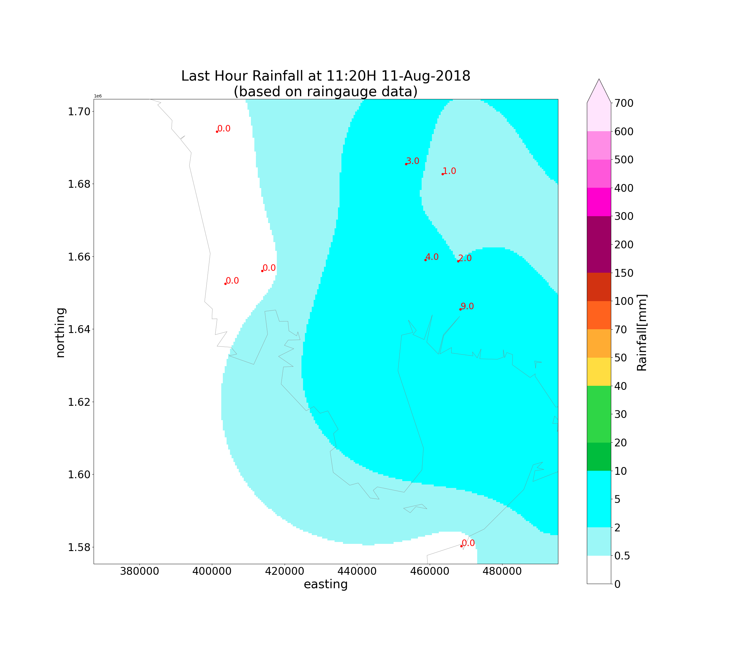 Last Hour Rainfall at 11:20H 11-Aug-2018 (based on raingauge data)