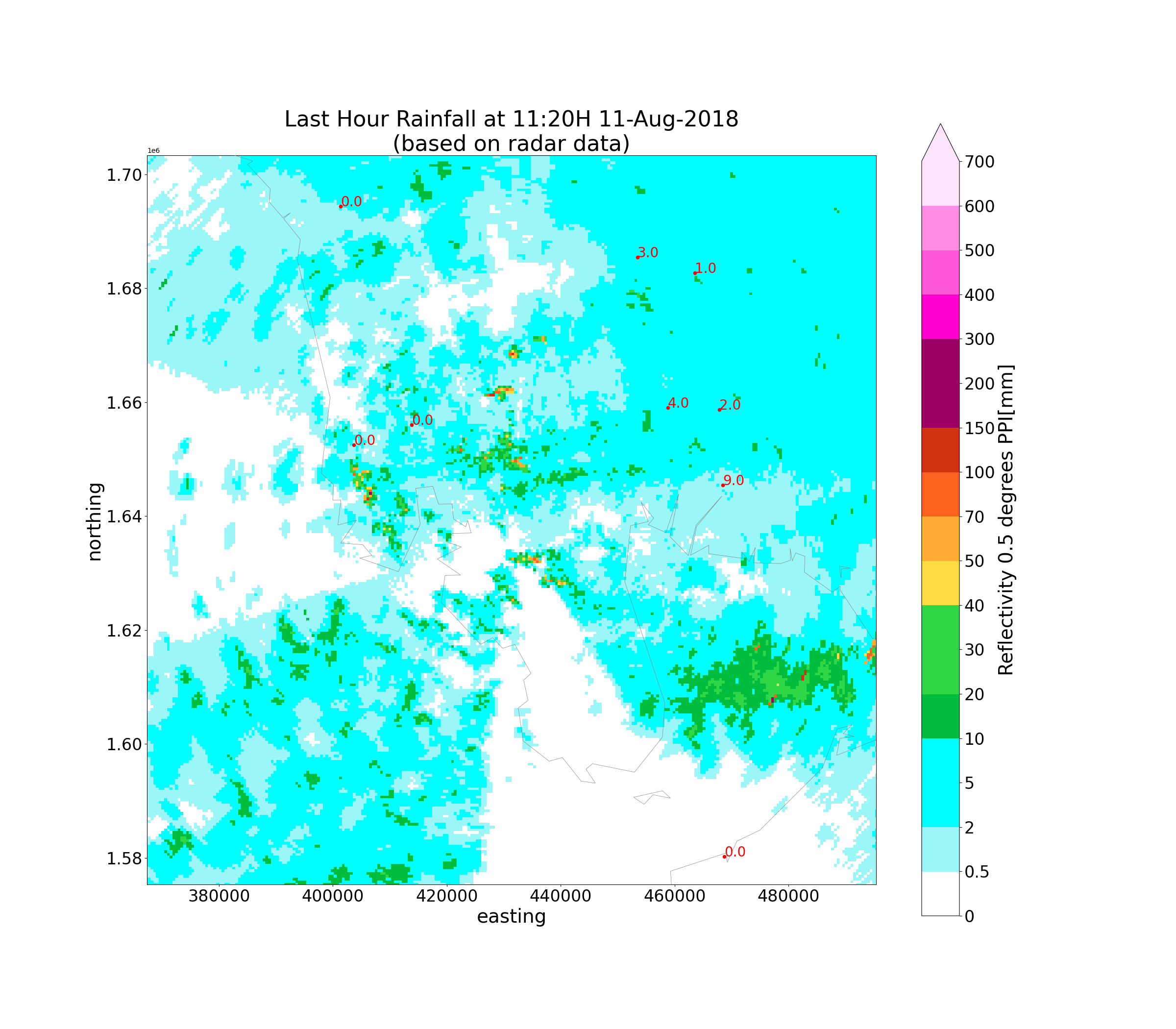 Last Hour Rainfall at 11:20H 11-Aug-2018 (based on radar data)