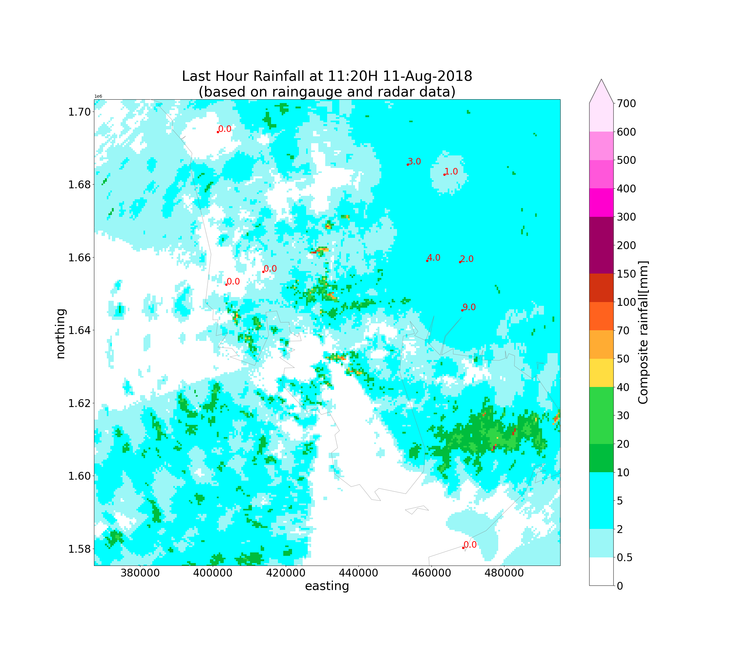 Last Hour Rainfall at 11:20H 11-Aug-2018 (based on raingauge and radar data)